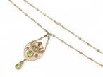 Edwardian suffragette peridot, pearl and amethyst necklace in gold