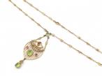 Edwardian Suffragette Peridot, Pearl & Amethyst Necklace in Gold