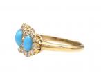 1905 turquoise and diamond three stone cluster ring in gold