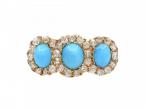 1905 turquoise and diamond three stone cluster ring in gold