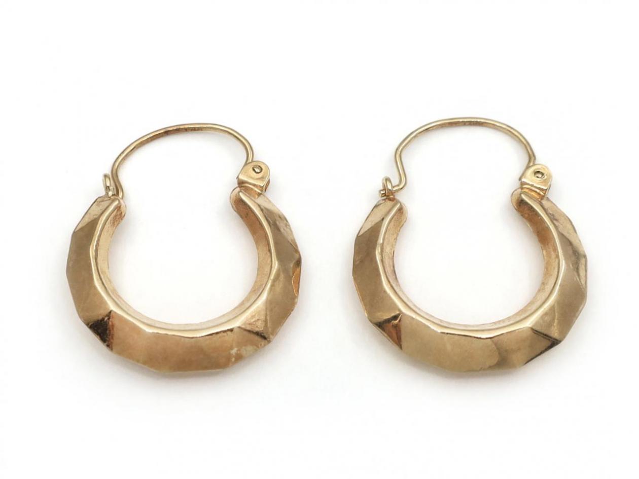 Vintage 9kt yellow gold faceted hoop earrings