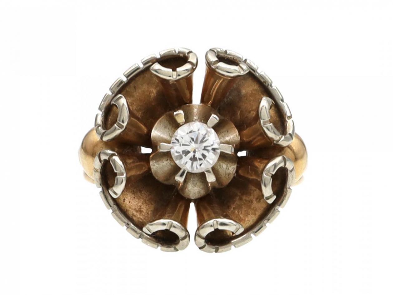 Retro diamond set scrolling dress ring in 18kt yellow gold