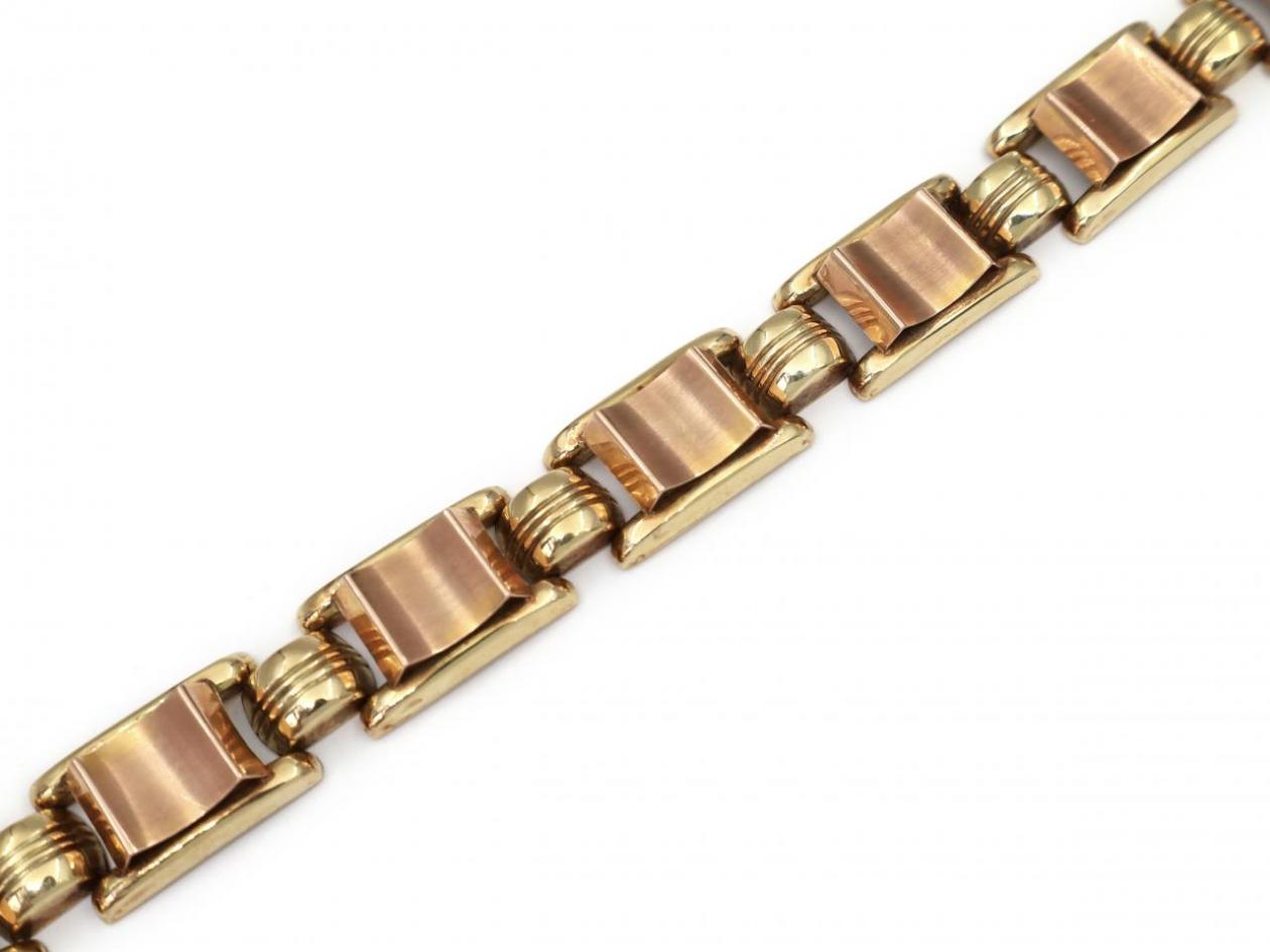 1940s Austrian two tone rose and yellow gold tank bracelet