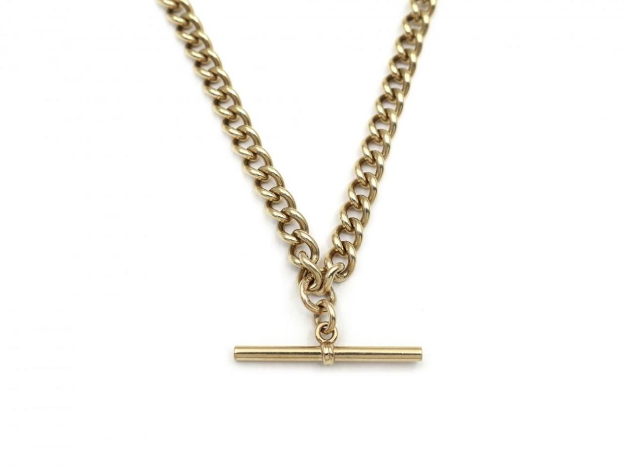Antique 9kt yellow gold T-bar Albert chain necklace