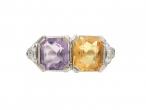 Art Deco citrine and amethyst two stone ring in platinum