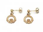 Vintage 9kt yellow gold Claddagh drop earrings