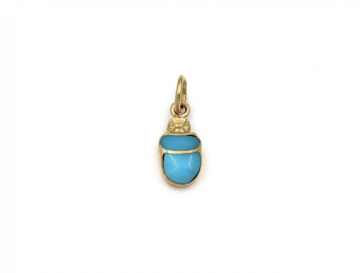Vintage turquoise mini scarab beetle pendant