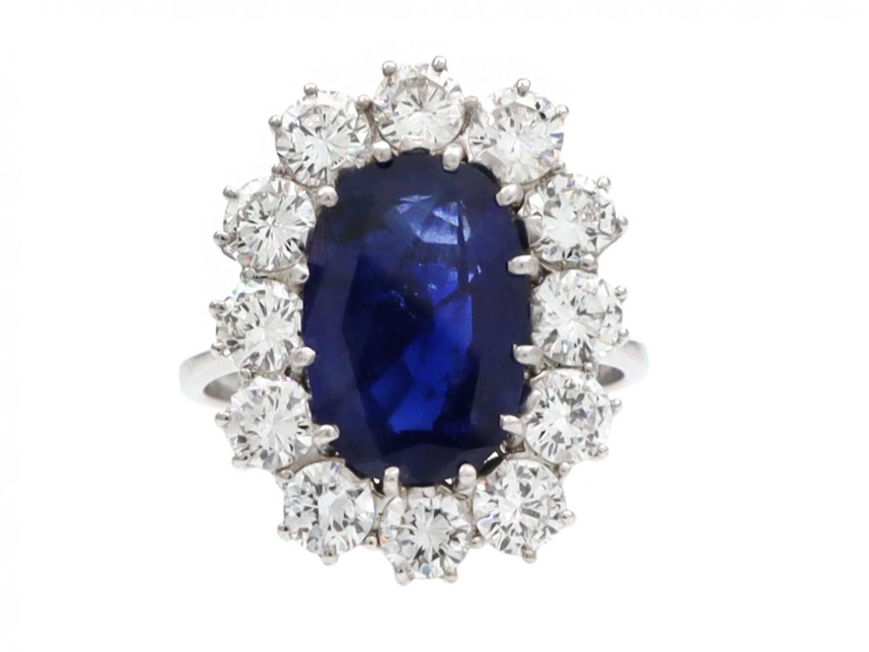 Vintage 3.51ct Burmese sapphire and diamond coronet cluster ring