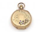 Vintage chaised 14kt yellow gold and enamel mechanical pocket watch