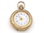Vintage chaised 14kt yellow gold and enamel mechanical pocket watch