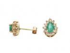 Vintage pear shape emerald and diamond stud earrings