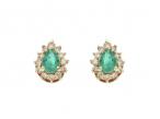 Vintage pear shape emerald and diamond stud earrings