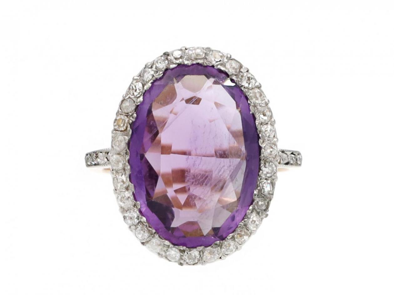 1920s Amethyst & Diamond Oval Cluster Ring