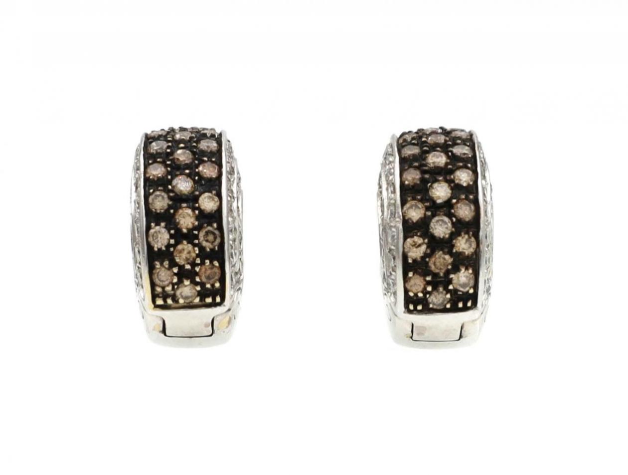 18kt brown diamond and diamond hinged cuff earrings signed Gavello