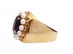 Retro 14kt Yellow Gold Amethyst & Seed Pearl Dress Ring