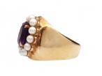 Retro 14kt yellow gold amethyst and seed pearl dress ring