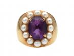 Retro 14kt yellow gold amethyst and seed pearl dress ring