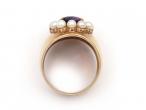 Retro 14kt yellow gold amethyst and seed pearl dress ring