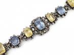 Antique French natural Ceylon blue and yellow sapphire and diamond bracelet