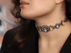 Antique French natural Ceylon blue and yellow sapphire and diamond bracelet/choker
