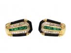 1980s Emerald, Diamond & Black Onyx Shield Earrings