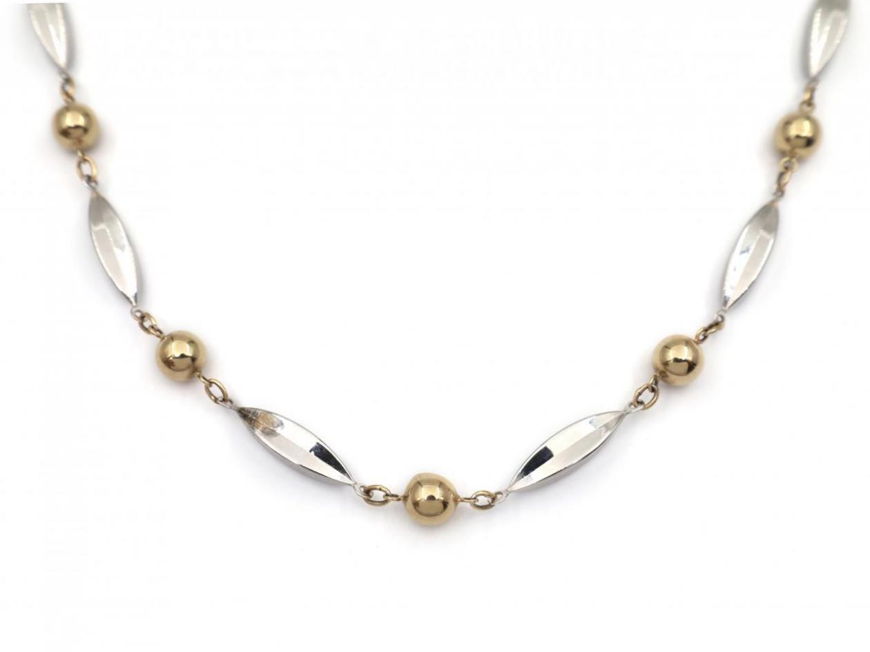 Retro torpedo and sphere link necklace and bracelet set in 9kt gold