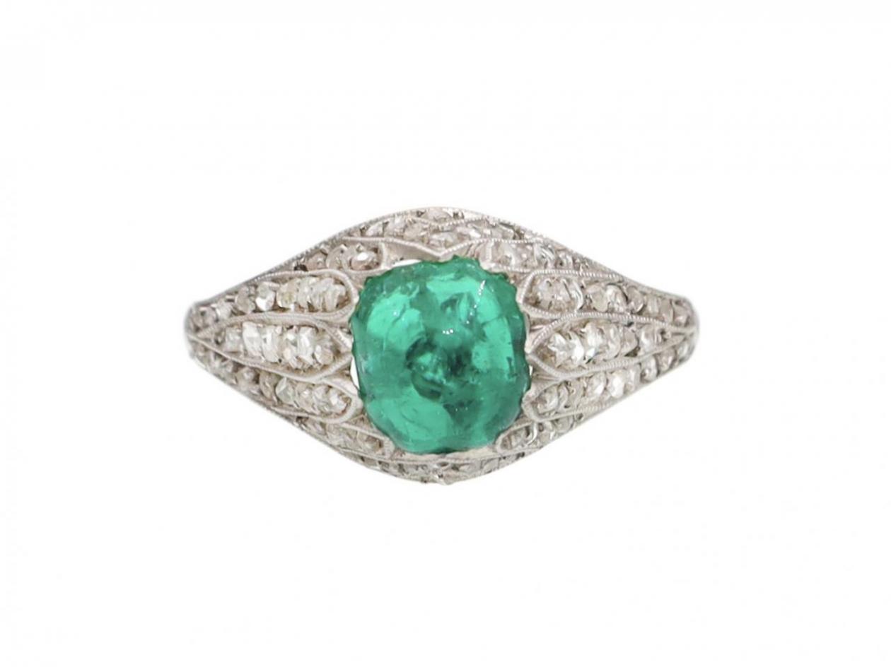 1920s Sugarloaf Emerald & Diamond Bombe Cluster Ring