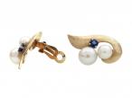1960s Cultured Pearl & Sapphire Clip-On Earrings in Gold
