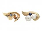 1960s Cultured Pearl & Sapphire Clip-On Earrings in Gold