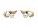 1960s Cultured Pearl & Sapphire Clip-On Earrings in Gold