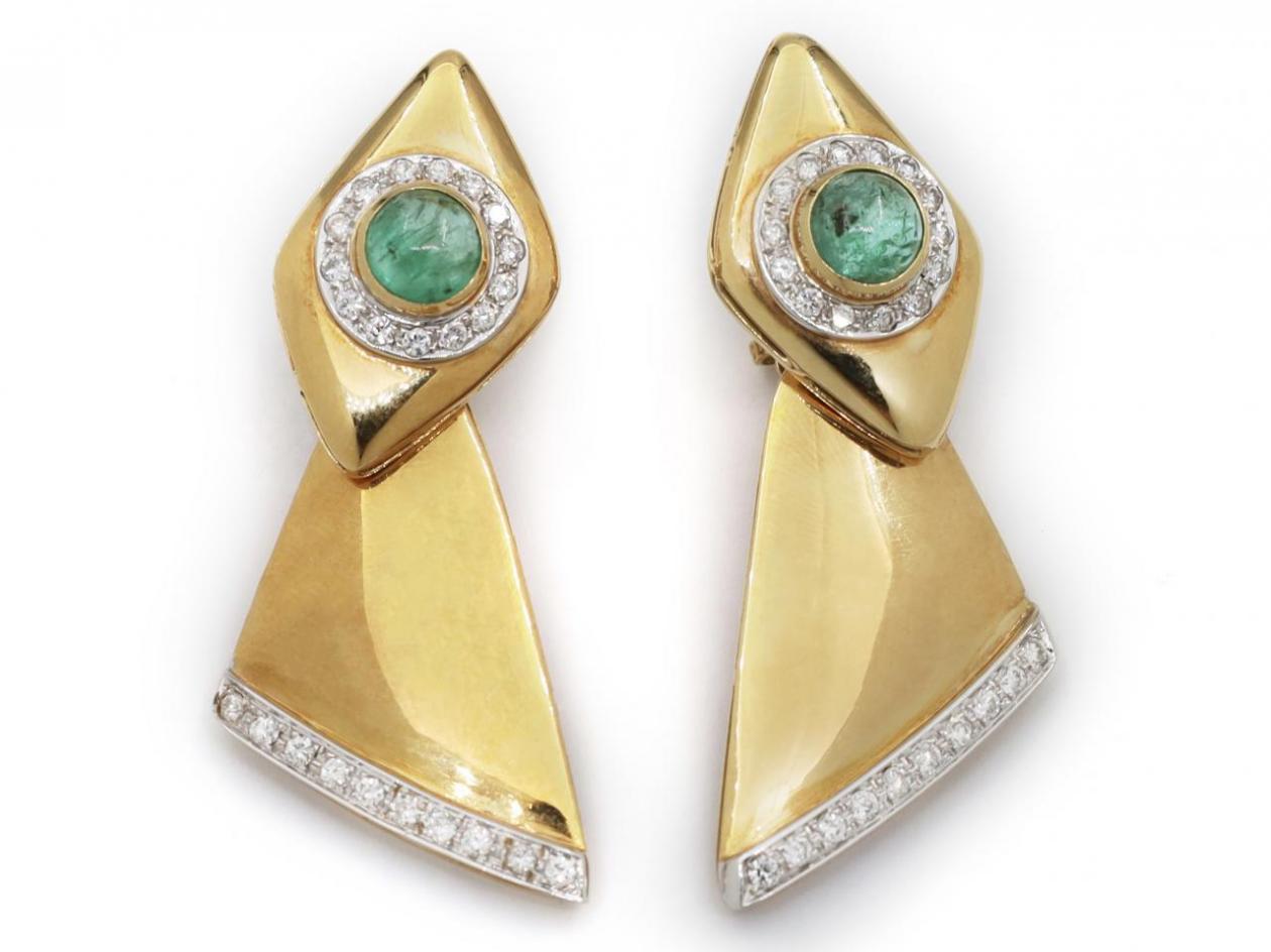 1940s day/night emerald and diamond earrings in 18kt yellow gold