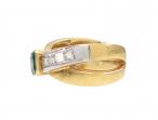 Italian vintage emerald and diamond crossover ring in 18kt yellow gold