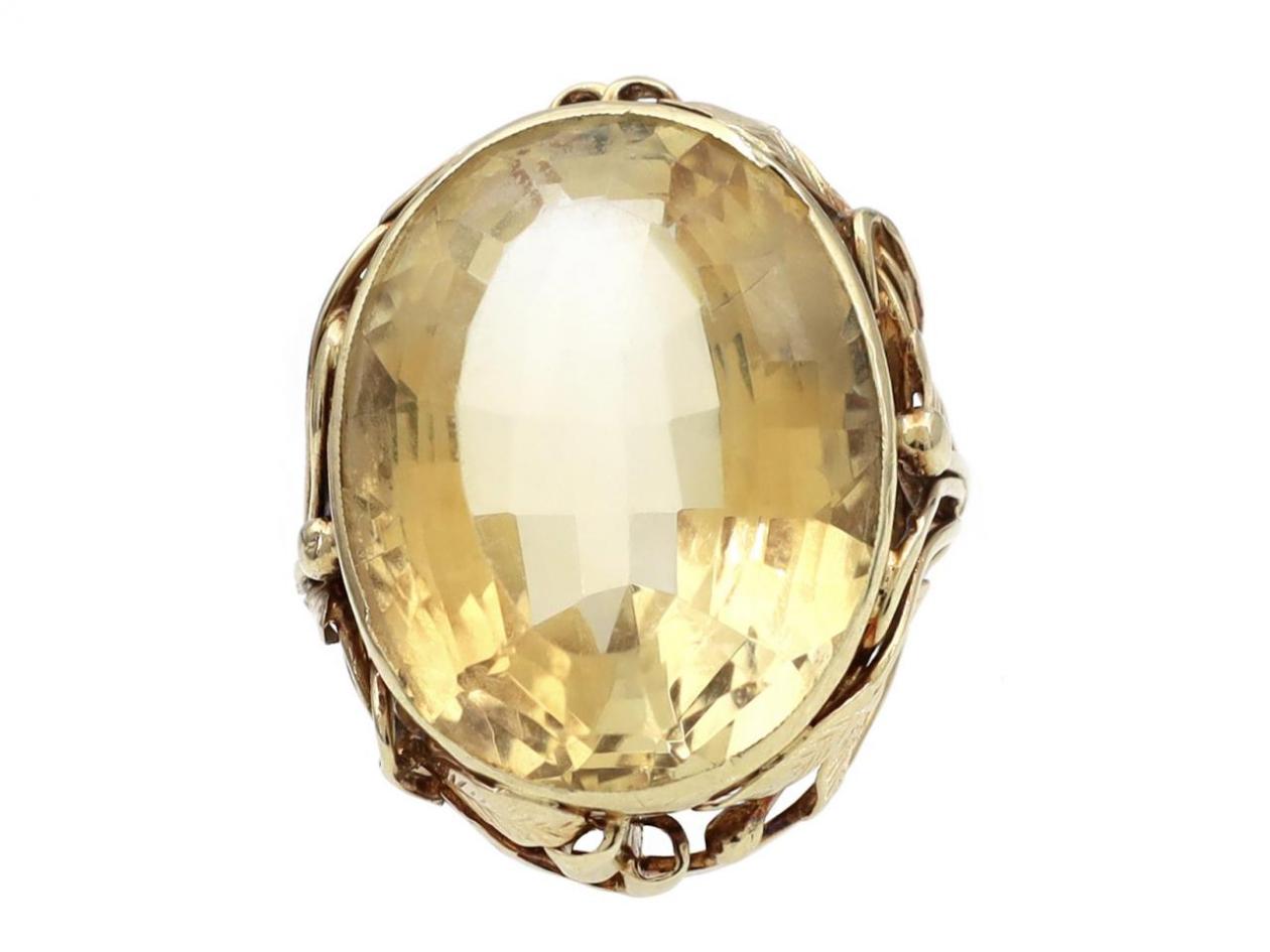 Dutch Art nouveau citrine cocktail ring in 14kt yellow gold
