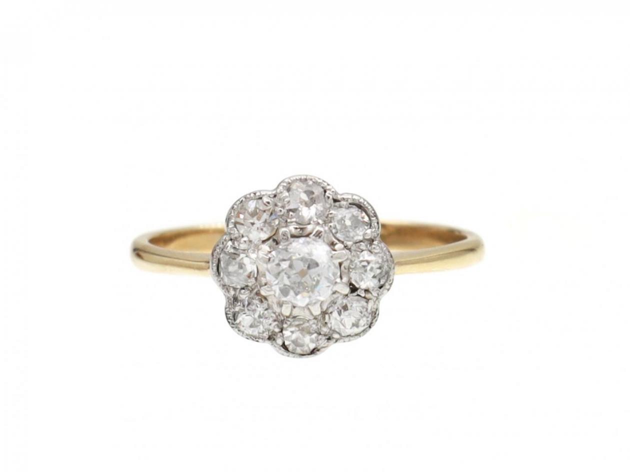 Edwardian Diamond Floral Cluster Ring in 18kt Yellow Gold