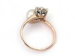 Edwardian Toi et Moi Diamond & Pearl Twist Ring in Rose Gold