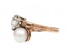 Edwardian Toi et Moi Diamond & Pearl Twist Ring in Rose Gold