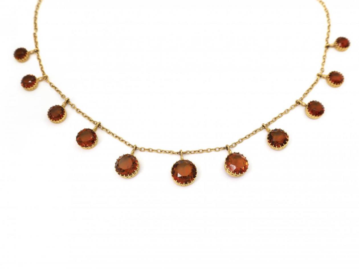 Antique Citrine Fringe Necklace in Yellow Gold