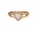 Antique opal heart and diamond cluster ring in yellow gold