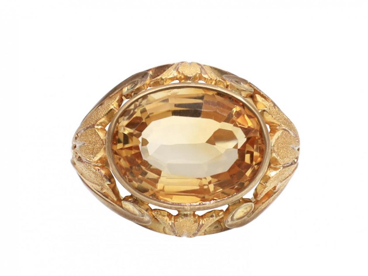 1950s oval citrine floral openwork cocktail ring in 18kt yellow gold