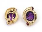 1980s Amethyst & Garnet Bypass Earrings in 14kt Yellow Gold