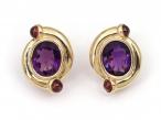 1980s Amethyst & Garnet Bypass Earrings in 14kt Yellow Gold