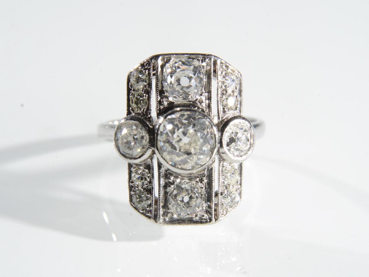 Art Deco Diamond Shield Ring in Platinum