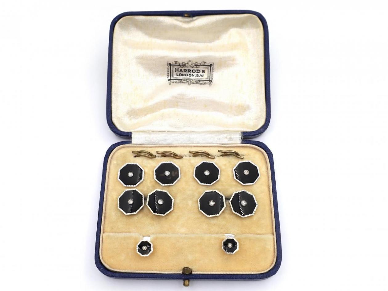 Art Deco Octagonal Diamond & Onyx Dress Set in 18kt Yellow Gold