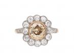 Vintage fancy champagne diamond and diamond floral cluster ring