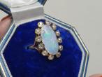 Antique Oval Opal & Diamond Cluster Ring in Yellow Gold