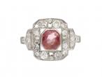 Vintage Padparadscha sapphire and diamond geometric cluster ring