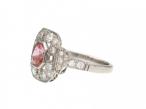 Vintage Padparadscha sapphire and diamond geometric cluster ring