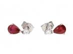 Vintage pear ruby and diamond drop earrings in 18kt white gold