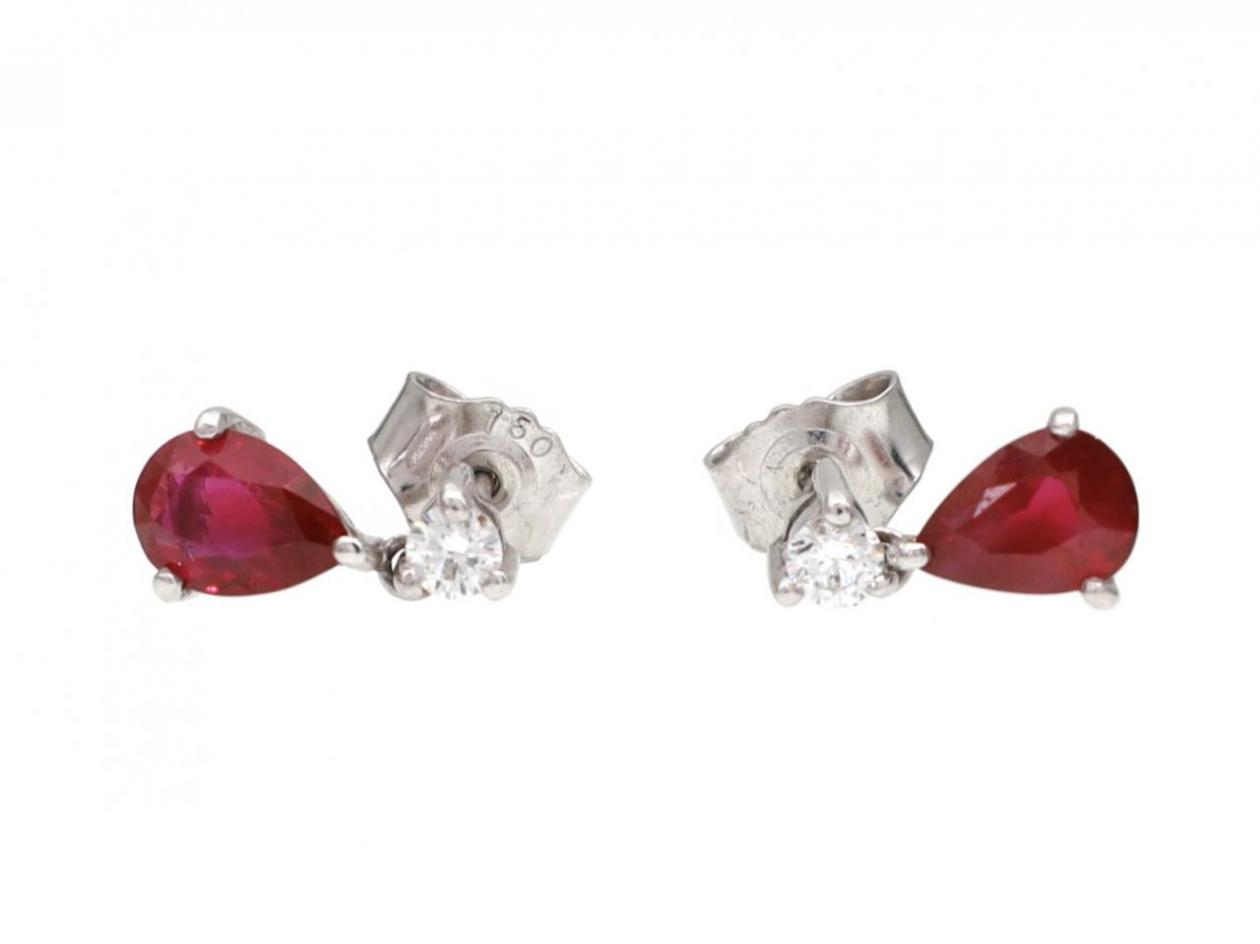 Vintage pear ruby and diamond drop earrings in 18kt white gold