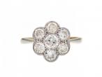 Edwardian diamond daisy cluster ring in platinum and 18kt yellow gold
